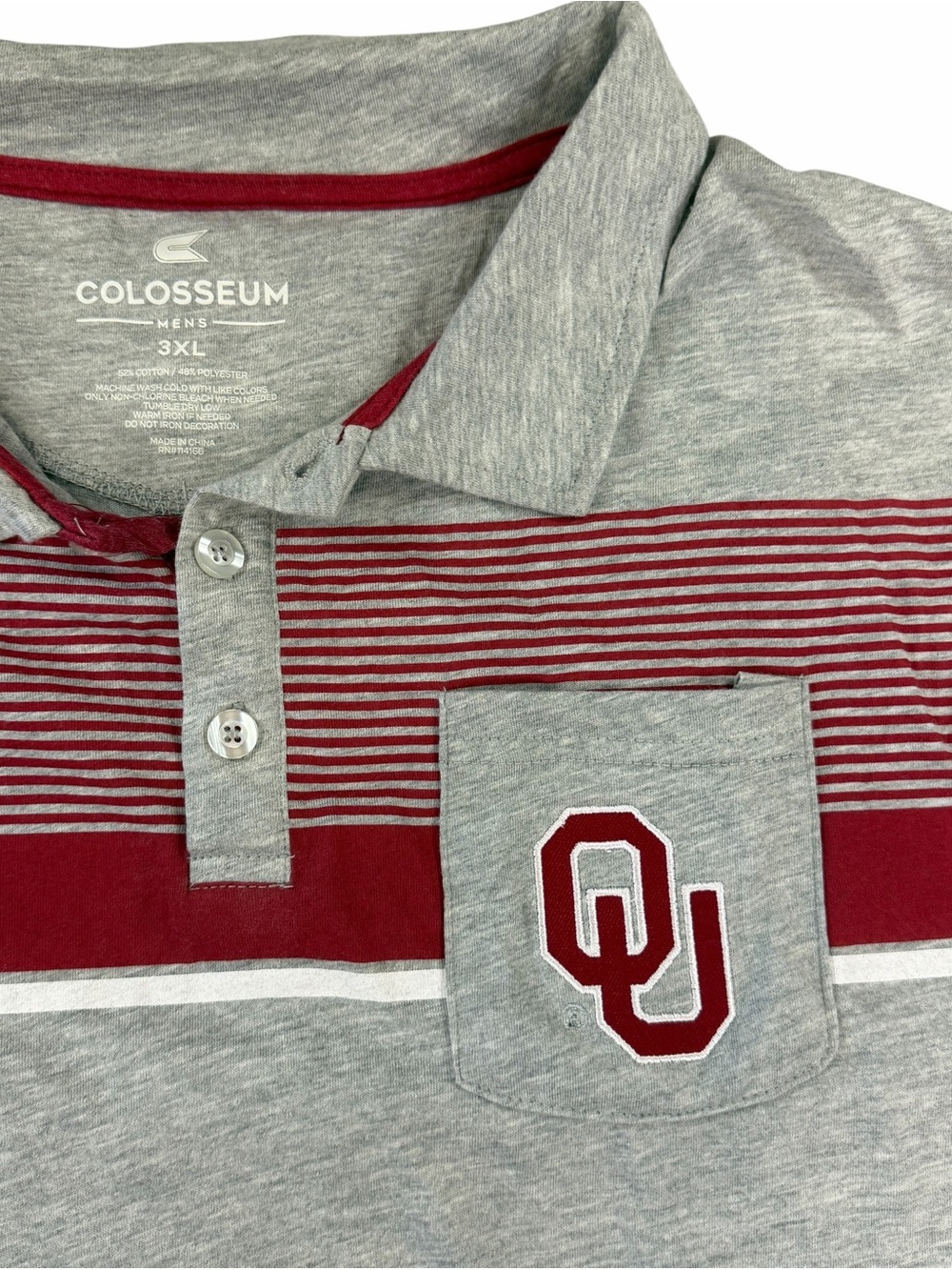 Colosseum Oklahoma OU Gray and Crimson Striped Polo Shirt - Picture 2 of 3